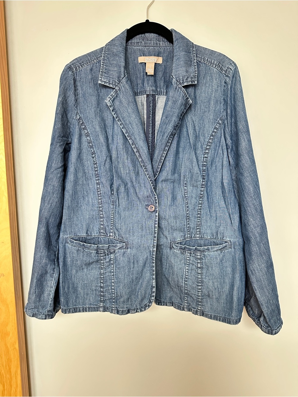 Chico's Denim Blazer Denim Jacket in Blue Size 1